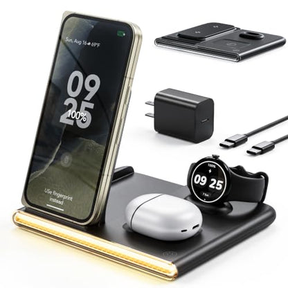 3 in 1 Wireless Foldable Charging Station for Google Pixel Watch 5 4 - color: Black