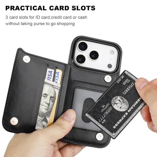 ONETOP for iPhone 17 Pro Wallet Case with Credit Card Holder,Black | Kickstand,ID/Cash Holder,Case Wallet with Card Slots,Double Magnetic Clasp,Durable PU Leather Shockproof Cover for Women Men - color: Black