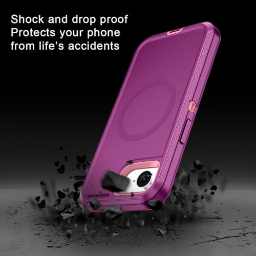 I-HONVA for iPhone 16e Case [Compatible with MagSafe] Shockproof 3-Layer Full Body Protection [Without Screen Protector] Rugged Heavy Duty Cover Case for Apple iPhone 16e 6.1",Purple/Pink - color: Purple/Pink