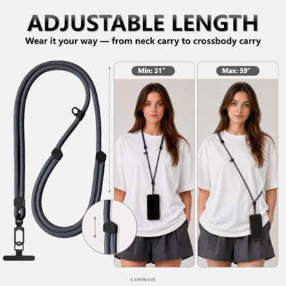 Adjustable Crossbody Phone Lanyard, Braided Cord with Tether Tab - color: Gray