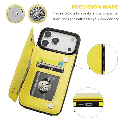ONETOP for iPhone 17 Pro Max Wallet Case with Credit Card Holder,Yellow | Kickstand,ID/Cash Holder,Case Wallet with Card Slots,Double Magnetic Clasp,Durable PU Leather Shockproof Cover for Women Men - color: Yellow