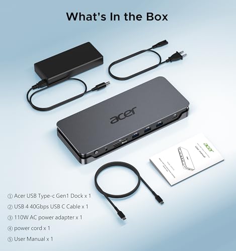 Acer 13-in-1 Laptop Docking Station, USB-C 3 Display Docking (2 HDMI+1 DP)