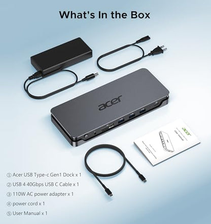 Acer 13-in-1 Laptop Docking Station, USB-C 3 Display Docking (2 HDMI+1 DP)
