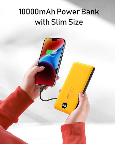 VEEKTOMX 10000mAh Portable Charger with Built-in Cables & Wall Plug - color: Saffron