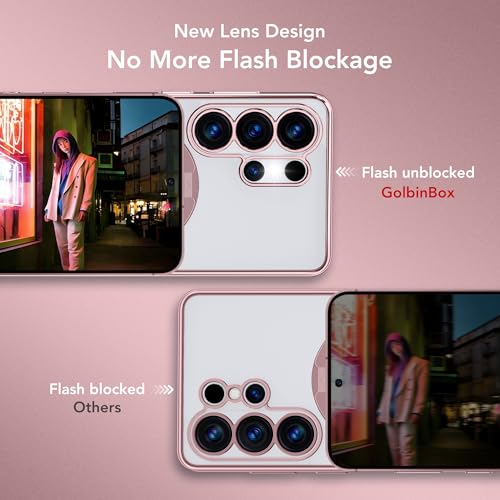 GolbinBox Magnetic for Samsung Galaxy S26 Ultra Case with 360° Spin Stand | [Compatible with MagSafe][Military Drop Protection] Shockproof Galaxy S26 Ultra Phone Cover with Kickstand, Warm Pink/Clear - color: Warm Pink/Clear