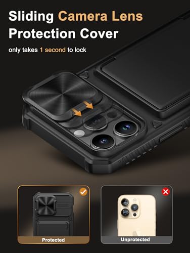 Vihibii for iPhone 14 Pro Max Case Wallet with Card Holder (4 Cards), Black | RFID Blocking, Slide Camera Lens Cover, Military-Grade Drop Protection, Raised Edges Protect Screen, Ditch the bulky bag - color: Black, size: iPhone 14 Pro Max