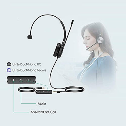 Yealink UH36 USB Headset with Mic 3.5mm Wired Headphones for PC Computer