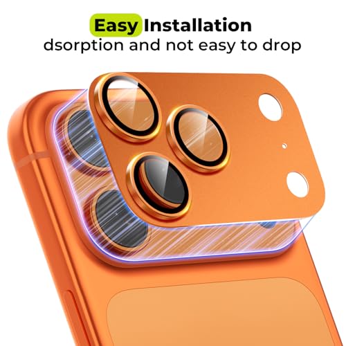 2-Pack for iPhone 17 Pro Camera Lens Protector - [Not Easy to Break] [Strong Adsorption] [Case-Friendly] Metal Aluminum Alloy Tempered Glass Rear Camera Screen Protector - Titanium Orange - size: 17 Pro Orange
