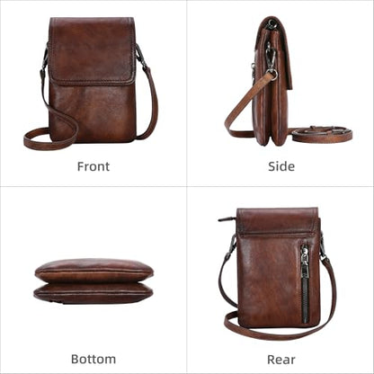 Iswee Rfid Blocking Small Crossbody Bag for Women Travel Classic Style | Genuine Leather,Adjustable Shoulder Strap,Fits 6.9" Phone,Anti-Theft Purse,Perfect for Daily Use and Weekend Travel - color: Coffee