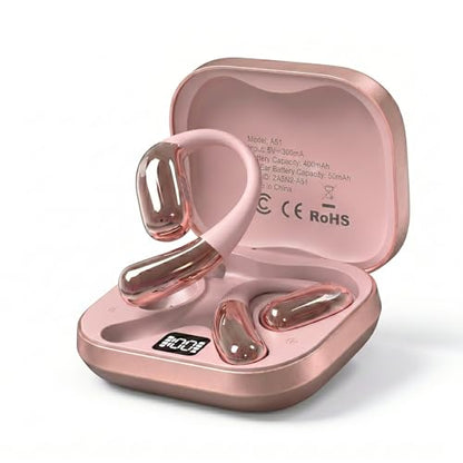 Open Ear Headphones, Wireless Headphones with Smart Digital Display & Mic - color: Rose Gold