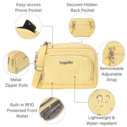 Baggallini Triple Zip with Front Wallet/Trifecta RFID Wallet Crossbody - color: Butter Yellow