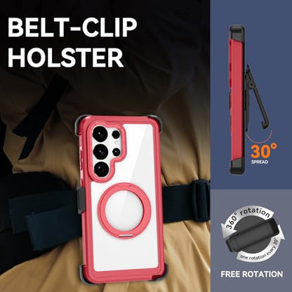 Magnetic for Samsung Galaxy S26 Ultra Case, Compatible with MagSafe, Full Body Rugged Case with Built-in Screen Protector & Kickstand & Belt-Clip (Red) - color: Red
