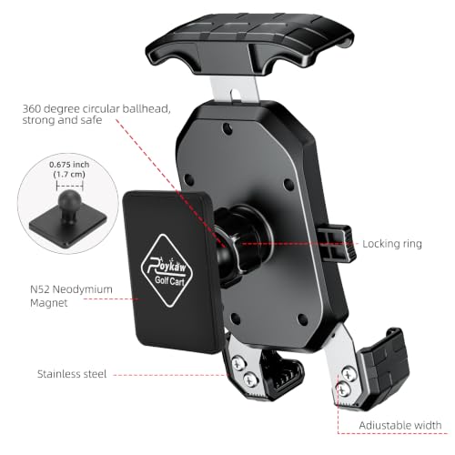 Roykaw Golf Cart Magnetic Phone Holder Mount Compatible with EZGO/Club Car/Yamaha, Compatible with iPhone/Galaxy/Google Pixel, Ultra Strength Magnet/360° Rotatable/One-Handed Pick & Place