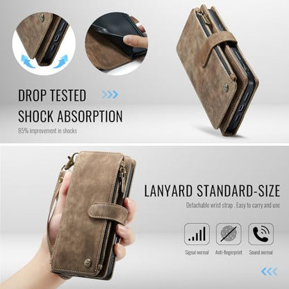 Compatible with iPhone 17 Wallet Case with Card Holder Kickstand Magnetic Zipper Pocket Lanyard Strap Wristlet,Leather Flip Case Wallet for iPhone 17 6.3 Inch (Brown) - color: Brown, size: iPhone 17 6.3 Inch