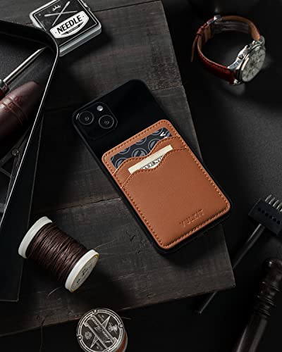 VULKIT Stick on Card Holder Compatible for iphone Leather Cell Phone Wallet Credit Card Case Strong Sticker for Women - color: Brown