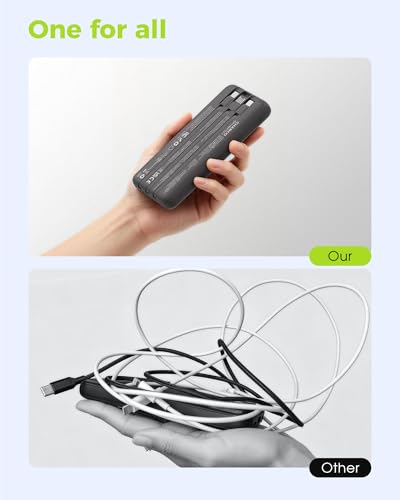 CHARCO Portable Charger Power Bank with Built in Cable 10000mAh - color: Black
