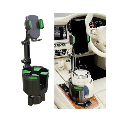 Adjustable Cup Holder Phone Mount 2-in-1 Vehicle Stand Green - color: Green