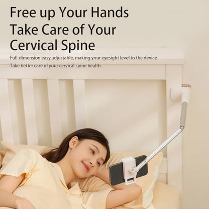 Phone Holder for Bed, Flexible Muti Angle Height Adjustable Metal Overhead Desk Phone Mount Universal 360° Lazy Long Arm Clamp Phone Mount for Table Bedside Bedframe