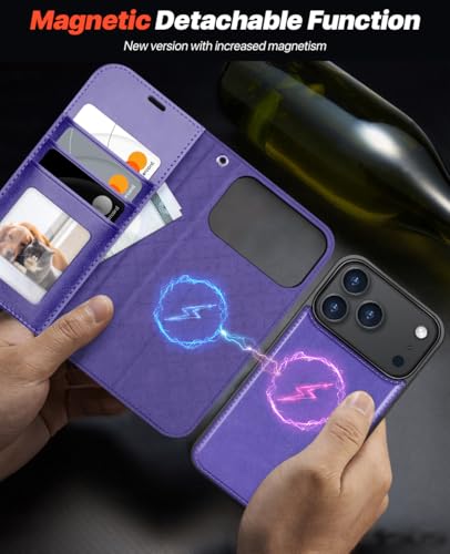 OCASE for iPhone 17 Pro Detachable Wallet Case with Card Holder, 2 in 1 PU Leather Flip Folio with RFID Blocking Stand Wrist Strap Shockproof Phone Cover 6.3 Inch 2025, Purple - color: Purple, size: iPhone 17 Pro