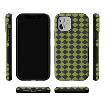 Casely iPhone 12 Mini Case | Harlequin Wicked Diamond | Black and Green | Bold Protective Design | MagSafe Compatible Design - color: Harlequin Wicked Diamond | Black and Green, size: Iphone 12 Mini