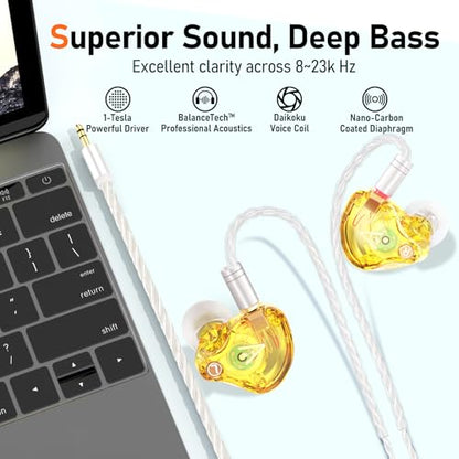 Audiovance Vibes 202 HiFi Wired Earbuds, IEM in-Ear Monitor Headphones - color: 5-Yellow