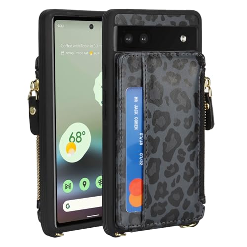 Cavor Compatible with Google Pixel 6a Case Wallet, Leopard Black - color: Leopard Black, size: Google Pixel 6a