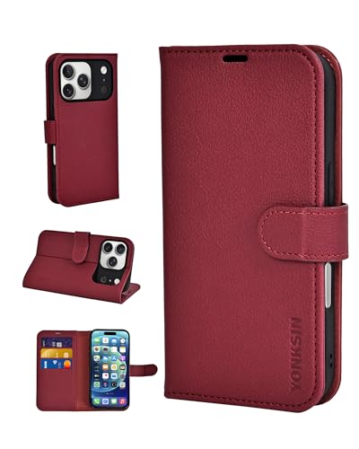 for iPhone 17 Pro Max Wallet Case, Flip Folio Phone Cover with Card Holder, RFID Blocking, Shockproof Protective Case with Kickstand, Magnetic Closure, PU Leather & TPU, Red - color: Red