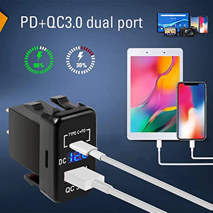 Quick Charge 3.0 & PD USB C Dual USB Port Charger Socket Power Adapter for Toyota - color: PQ & QC 3.0 - 1.57*0.87 inch