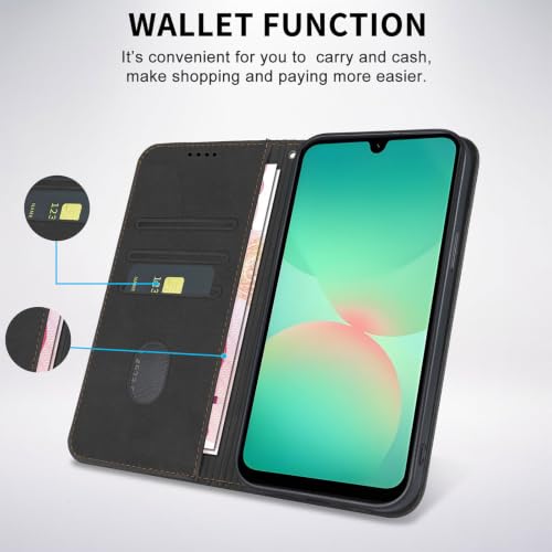 Wallet Case for Samsung Galaxy A18/A17/A26/A16 5G 6.7 inch - PU Leather Flip Cover with Card Holder Slots, Strong Magnetic Folio Phone Case, Black - color: Black, size: Samsung Galaxy A18/A17/A26/A16 6.7"