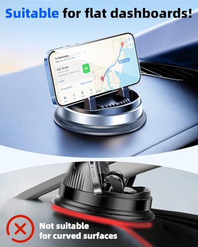 Dash Cell Phone Car Mount, Multifunctional Car Dashboard Mobile Phone Holder, 360 Rotatable Non Slip Mat Universal Car Phone Stand Hands Free, Compatible with iPhone, Samsung, Google, Android - color: Silver