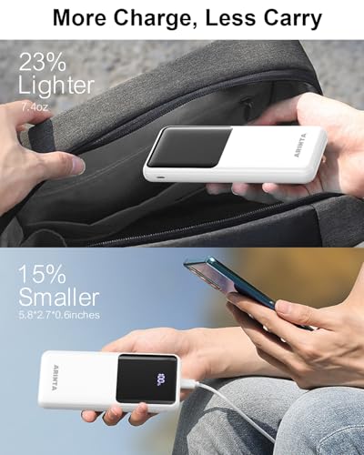 Power Bank Portable Charger 10000mAh PD 22.5W, Slim Battery Pack with LED Display & USB-C Input/Output, Compatible for Smartphones, Tablets,Travel Essentials. (White) - color: White