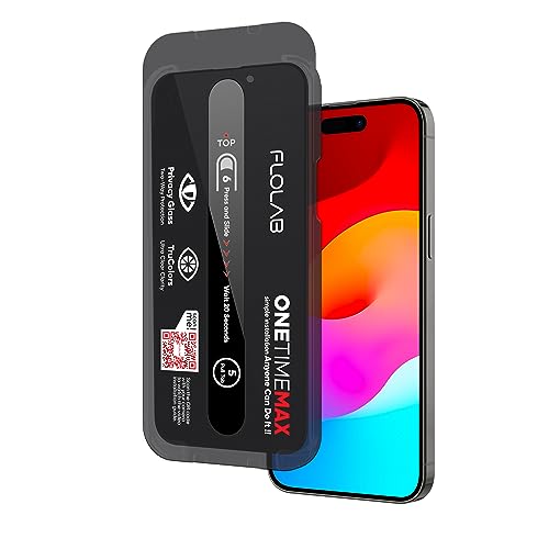 FLOLAB NanoArmour ONETIME MAX for iPhone 14 Pro / 15 Privacy Screen Protector Military-Grade Tempered Glass - Anti Spy, Reinforced Edge, Durable, Smooth, Easy to Install, Guaranteed. (Dust Free) - size: 15