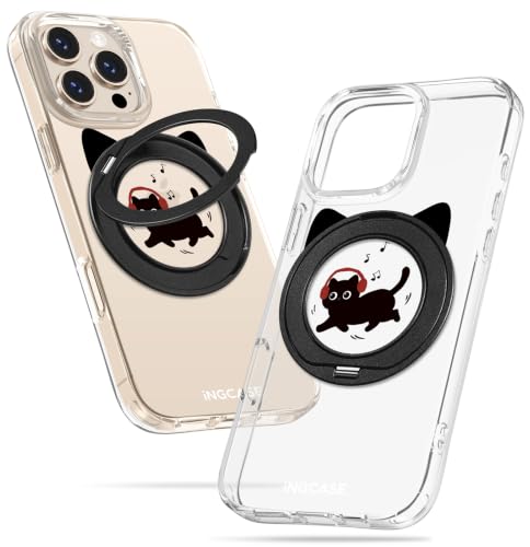 for iPhone 16 Pro Case with Stand- Cute Clear Phone Cases Compatible with MagSafe Cat Music Pattern for Women Girls Girly Soft TPU Magnetic Ring Protective Cover for Apple 16 Pro - color: A Cat Music - With Stand, size: for iPhone 16 Pro