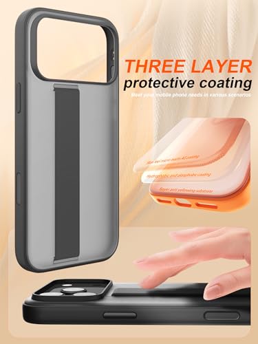 for iPhone 17 Pro Max Case with Elastic Hand Strap and Finger Ring Grip - color: Black, size: iPhone 17 Pro Max