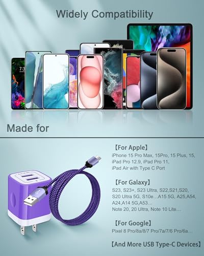 iPhone 17e 18 Wall Charger & USB-C Cable, Charging Power Adapter USBC Cord - color: Purple, style: USB C