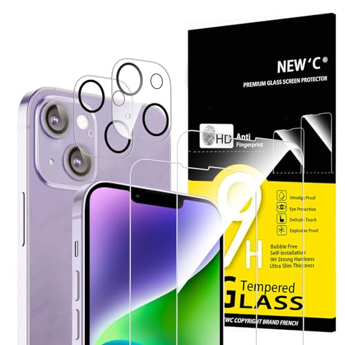 NEW'C 4 Pack, 2 Pack for iPhone 14 Plus Screen Protector (6.7 inch) + 2 Pack Camera Lens Protector, Sensor Protection,Case Friendly Tempered Glass Film - size: 14 Plus 6.7 inches