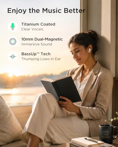TALIX T30 Noise Cancelling Earbuds with Phone Stand, Punchy Bass, 4-Mic, True Wireless Bluetooth 6.0 in Ear Headphones, 28H Playtime, IPX4(Off-White) - color: Off-white