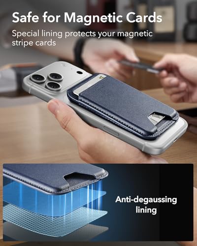 ESR for MagSafe Wallet with Adjustable Stand, 5 Card Holder | RFID Blocking, MagSafe Ring Included, Strong Magnetic Wallet for iPhone 17 Pro Max 17e 16 15 14 13 12, Selected Samsung,Blue - color: Dark Blue