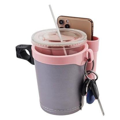 3-in-1 Bike Cup Holder with Cell Phone Case Keys Hook, Gray Pink - color: grey pink