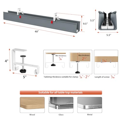 Univivi No Drill Under Desk Cable Management Tray, 48 inch Cable Management - color: Grey, size: 48"L x 5.5"W