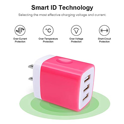 Wall Charger Adapter,USB Cubes,3Pack Universal Travel 3.1A 3 Muti Port - color: 3Pack-Rose Red