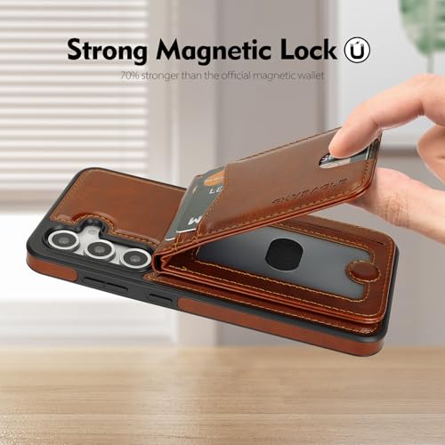 SkyEagle Compatible with Magsafe 2 in 1 Detachable Samsung Galaxy S24 FE Wallet Case with Card Holder Women Men Magnetic PU Leather Phone Case RFID Blocking Flip Kickstand Credit Slots,Brown - color: Brown, size: Sam Galaxy S24 FE 6.7"