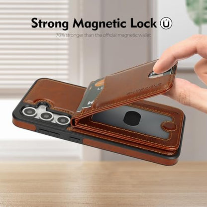 SkyEagle Compatible with Magsafe 2 in 1 Detachable Samsung Galaxy S24 FE Wallet Case with Card Holder Women Men Magnetic PU Leather Phone Case RFID Blocking Flip Kickstand Credit Slots,Brown - color: Brown, size: Sam Galaxy S24 FE 6.7"