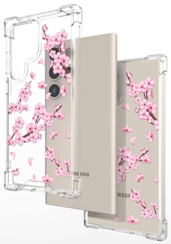 Hungo Galaxy S24 Ultra Case Floral Flower Cute Design Pink, Girly for Women Girls Floral Case Compatible with Samsung Galaxy S24 Ultra Cherry Blossom - color: Cherry Blossom
