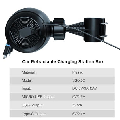 MAGJIEYX Multi Retractable Car Charger Station, Headrest 3 in 1 Charging Box Share Ride Dock for Backseat with Fast 38W Charger Adapter for All Phones|iPhone17/16/15/14|Samsung|iPad|Android - color: Gunmetal Gray