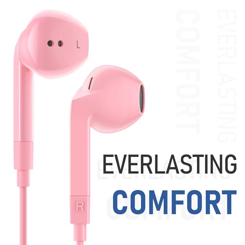 LUDOS FEROX 2 Pack Wired Earbuds in-Ear Headphones, 5 Year Warranty, Earphones with Microphone, Noise Isolation for 3.5mm Jack Ear Buds for iPhone, Samsung, Laptop, Kids, School Students - Pink - color: Pink