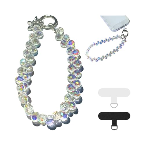 White Pure Shine Crystal Original Design Phone Charm with 2 Tether Tabs – Stylish, Durable, and Hands-Free Phone Chain – Compatible with iPhone, Samsung, Pixel & More - color: 04 White Pure Shine Crystal