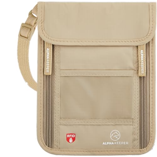 Alpha Keeper Neck Wallet, Travel Pouch For Passport Holder And Documents, RFID Blocking, Beige, Unisex Adult, Travelers, Adults - color: Beige