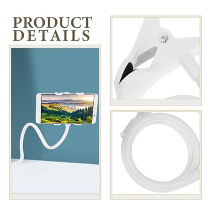 2 Pcs White Flexible Gooseneck Phone Holder with Clamp – Bendable Overhead Cell Phone Mount Stand for Desk, Bed, Compatible with iPad and Smartphones