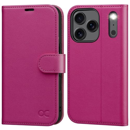 OCASE Compatible with iPhone 17 Pro Wallet Case, PU Leather Flip Folio Case with Card Holders RFID Blocking Kickstand [Shockproof TPU Inner Shell] Phone Cover 6.3 Inch 2025, Rose - color: Rose